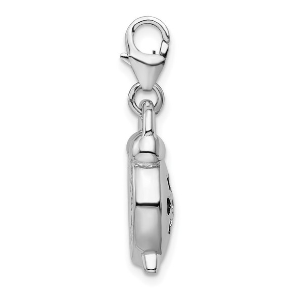 925 Sterling Silver Polished 3-D Alarm Clock Bracelet Charm Lobster Clasp
